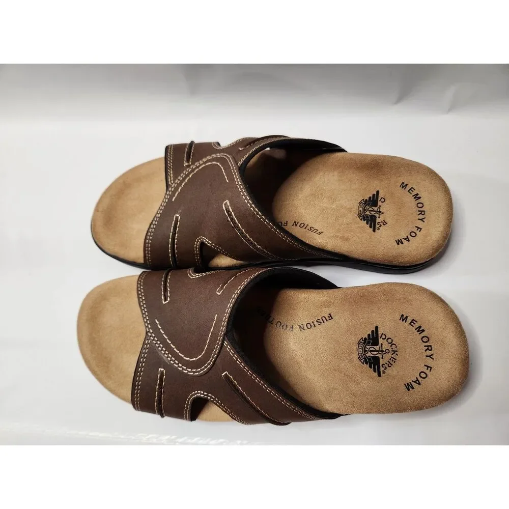 Dockers Memory Foam Fusion Footbed Sandals Men’s 8M Brown Slide Comfort